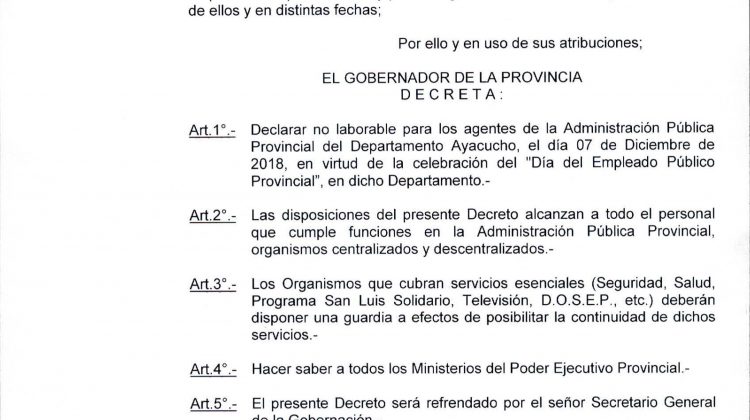 Este viernes será día no laborable para la administración pública del departamento Ayacucho