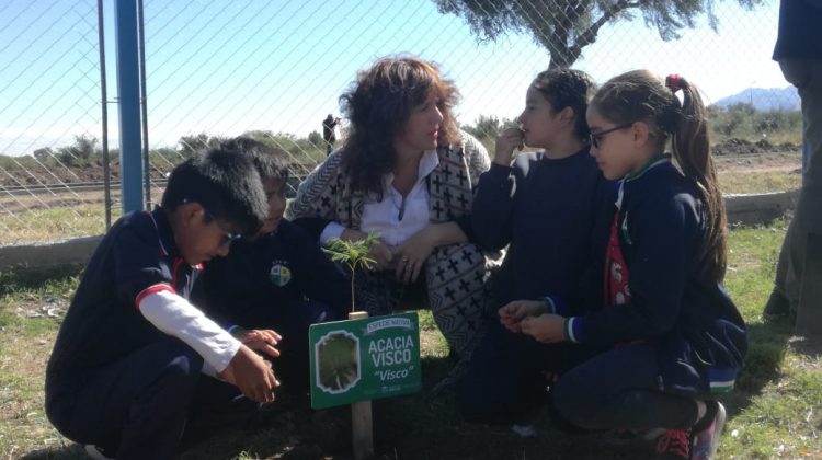 Alumnos de la Escuela “Maestra Rosenda Quiroga” plantaron algarrobos y acacias en los patios de la institución 