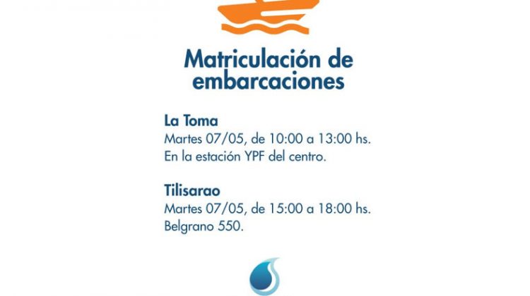 Se podrán matricular embarcaciones en La Toma y Tilisarao