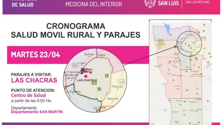 Salud Móvil visitará este martes Las Chacras y el miércoles a Villa de Praga