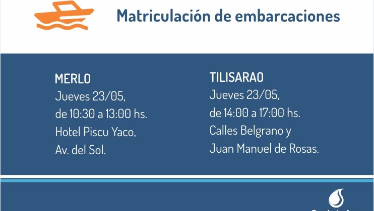 Esta semana habrá matriculación de embarcaciones en Merlo y Tilisarao