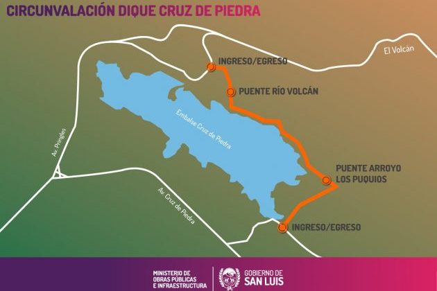 La construcción del camino de circunvalación del dique Cruz de Piedra progresa a buen ritmo