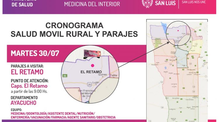 El Gobierno provincial llegará a tres localidades y parajes con servicios médicos