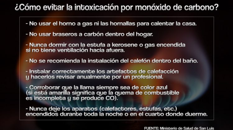 El Gobierno provincial brindó recomendaciones para evitar casos de intoxicación por monóxido de carbono