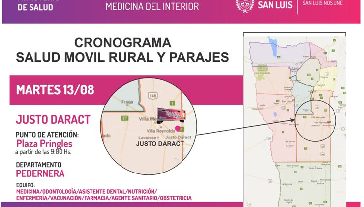 El camión sanitario visitará esta semana los departamentos Pedernera, Chacabuco y Junín