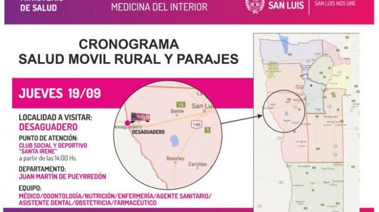 Salud Rural atenderá este jueves en Desaguadero