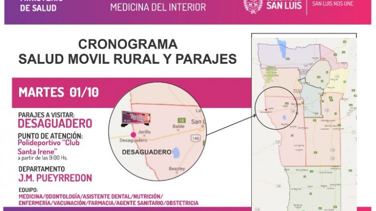 Salud Rural atenderá este martes en Desaguadero