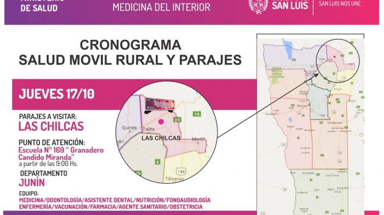 El equipo de Salud Móvil Rural llega al paraje Las Chilcas y a Santa Rosa del Conlara