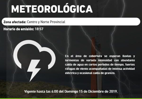 Alerta por tormentas fuertes para el centro y norte provincial