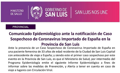 Coronavirus: activaron en San Luis el protocolo por un sospechoso caso importado