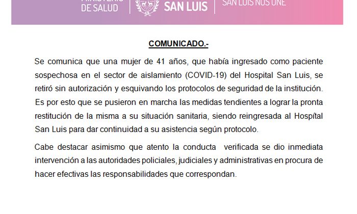 Comunicado del Ministerio de Salud