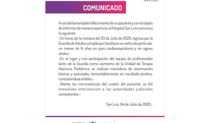 Comunicado del Ministerio de Salud