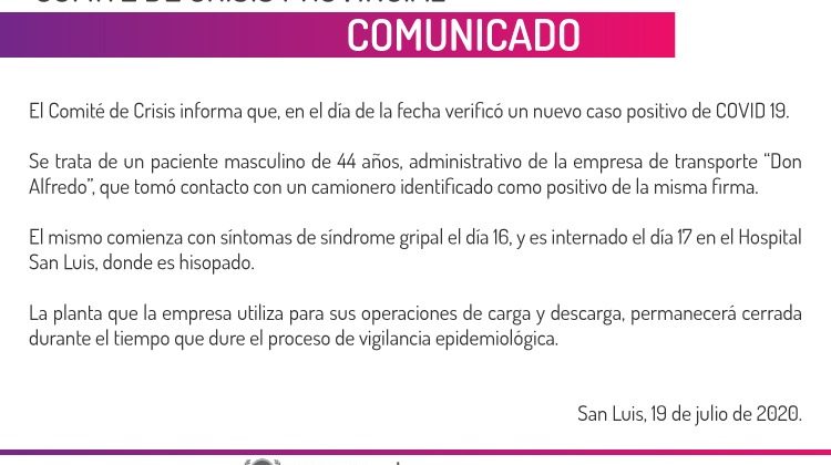 Nuevo caso de coronavirus en San Luis