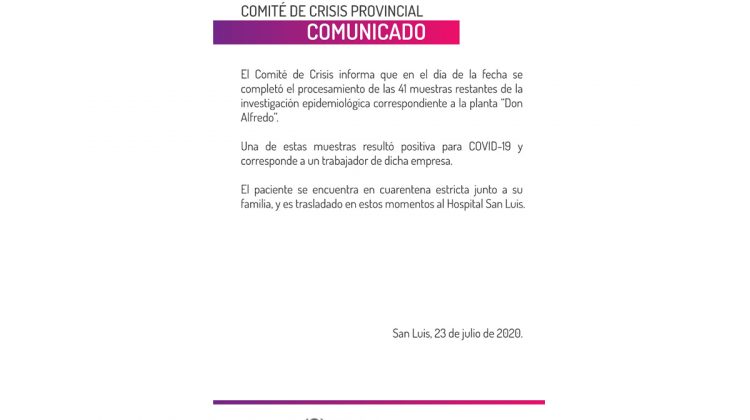 Confirmaron un nuevo caso positivo de COVID-19