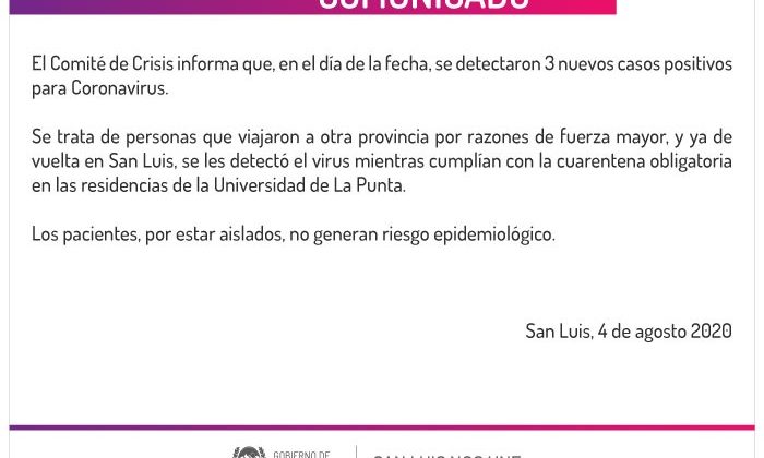 Detectaron tres nuevos casos de coronavirus en San Luis