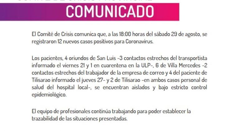 Confirmaron 12 nuevos casos de coronavirus en San Luis