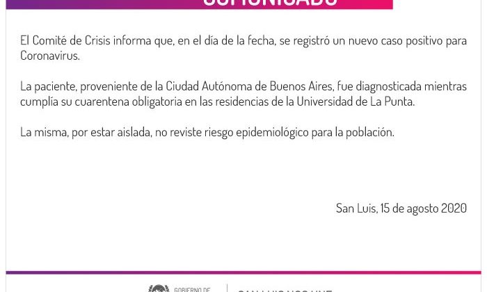 Detectaron un nuevo caso positivo de coronavirus