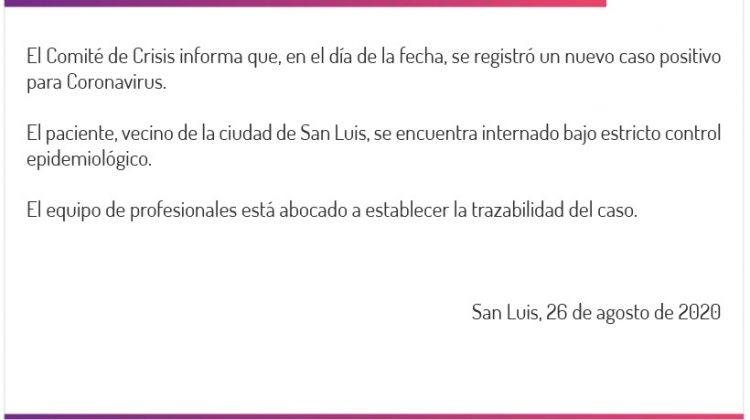 Detectaron un nuevo caso positivo de coronavirus en San Luis