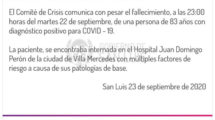 El Comité de Crisis comunicó un nuevo fallecimiento