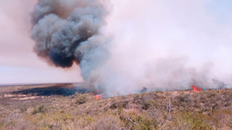 Continúan los trabajos de bomberos y brigadistas por un incendio en las proximidades de Saladillo