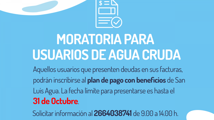 San Luis Agua implementó una moratoria para que los usuarios puedan ponerse al día con sus facturas