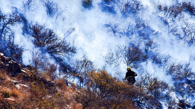 Bomberos y brigadistas combaten el incendio en dos frentes en Juana Koslay y siguen activos otros focos en la provincia