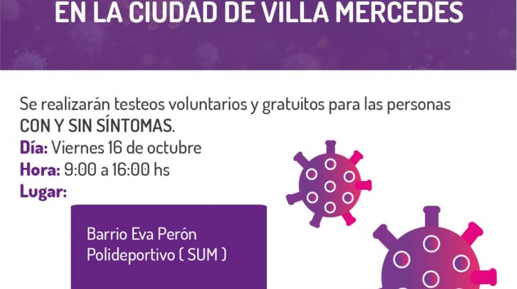 Vigilancia epidemiológica: hoy se realizan testeos masivos en Villa Mercedes, Naschel, Tilisarao y Buena Esperanza