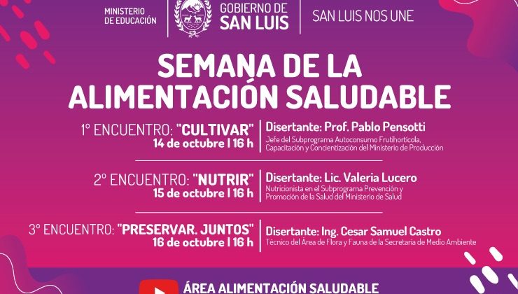 El Ministerio de Educación realizará la 1ª edición de la Semana de la Alimentación Saludable