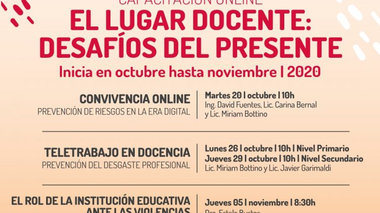 El próximo martes inicia la capacitación “El lugar docente: desafíos del presente”