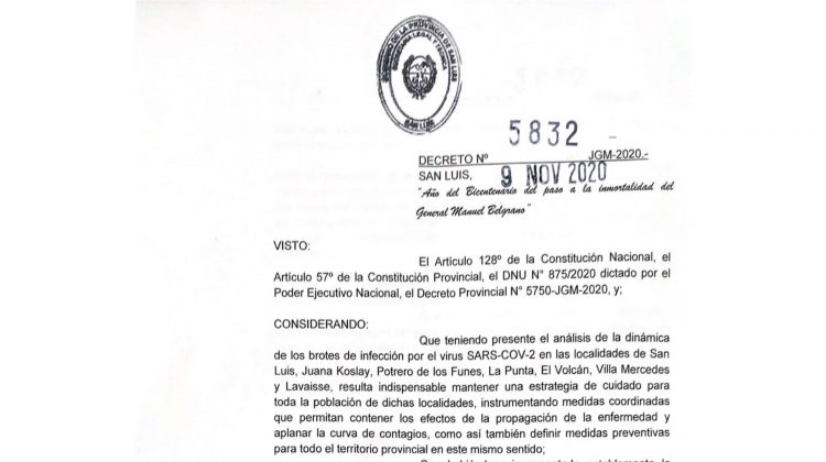 Publicaron el decreto que establece disposiciones para la provincia desde el 9 de noviembre hasta el 29 inclusive