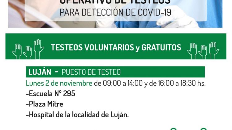 Este lunes realizarán un operativo de testeo voluntario y masivo en Luján