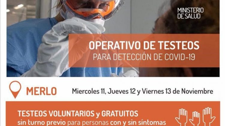 Coronavirus: durante tres días realizarán testeos masivos en Merlo