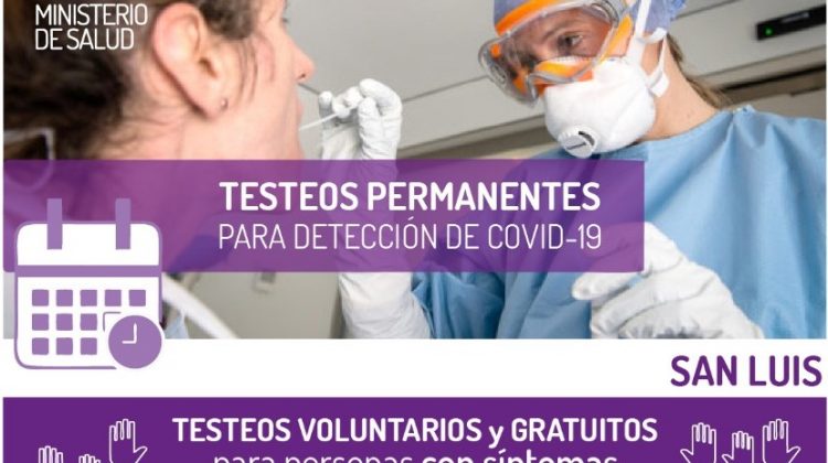 Ciudad de San Luis: este fin de semana realizarán testeos para personas con síntomas