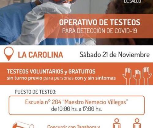 Este sábado habrá testeos masivos en La Carolina