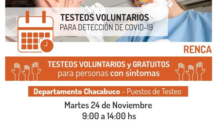 Este martes habrá testeos voluntarios en Renca