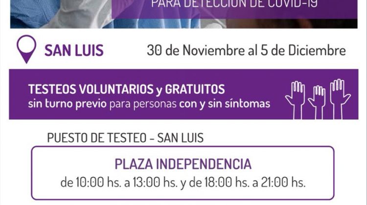 Coronavirus: extienden el operativo de testeos en el centro de la ciudad de San Luis