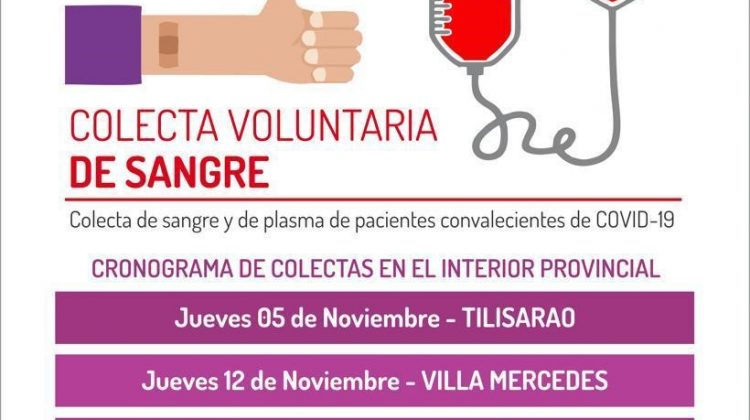 Realizan colectas voluntarias de sangre y plasma en el interior provincial