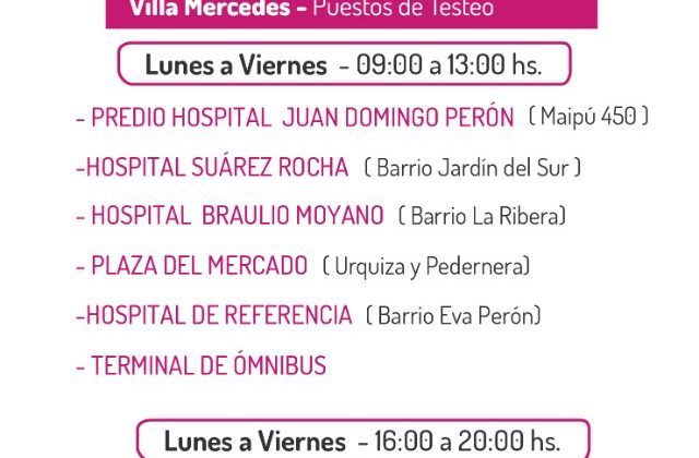 De lunes a viernes en Villa Mercedes se realizan testeos masivos y gratuitos