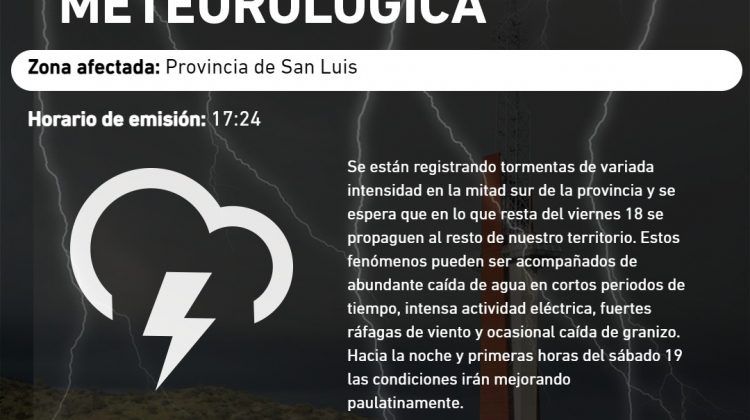 Rige una alerta meteorológica por tormentas de variada intensidad