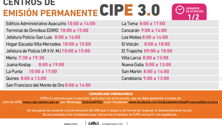 Dan a conocer los horarios de verano de los Centros de Emisión CIPE 3.0