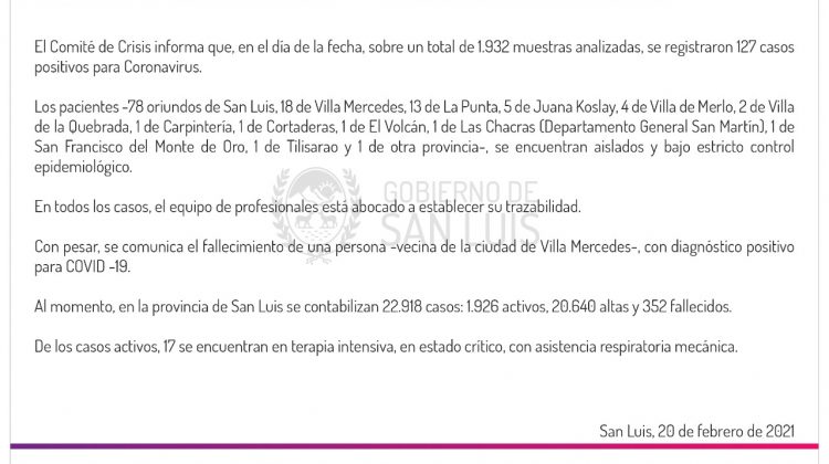 Ascienden a 127 los casos de COVID-19 registrados este sábado