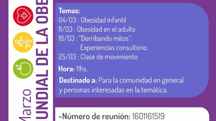 Realizan charlas gratuitas para todo público sobre obesidad