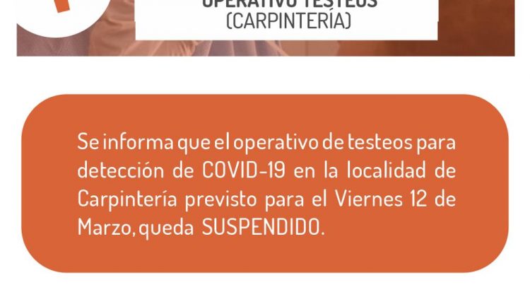 Suspenden los testeos para detección de COVID-19 en Carpintería