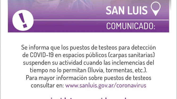 En caso de mal clima, Salud recomienda consultar antes los puestos habilitados para los testeos