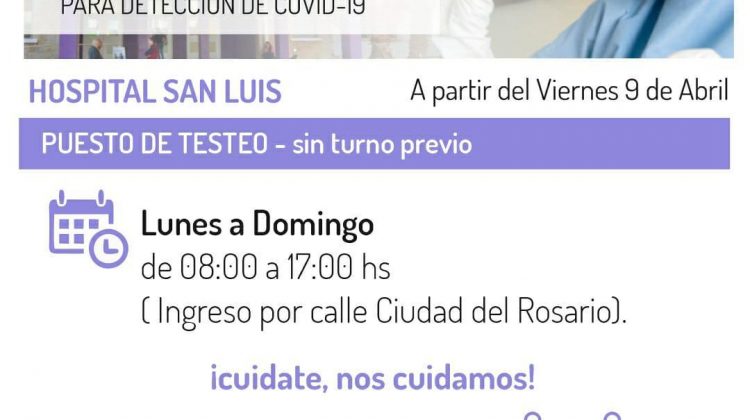 Desde el viernes se amplia el horario de testeos en el Hospital San Luis