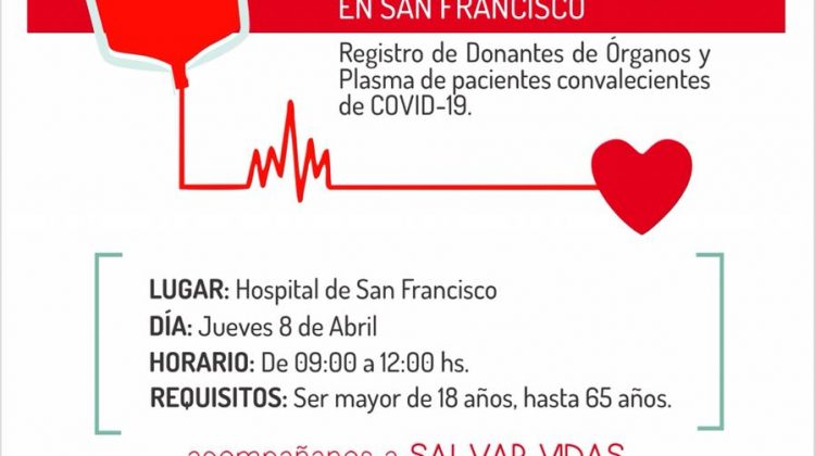 Realizan una nueva colecta voluntaria de sangre y donación de médula ósea, órganos, tejidos y plasma convalecientes