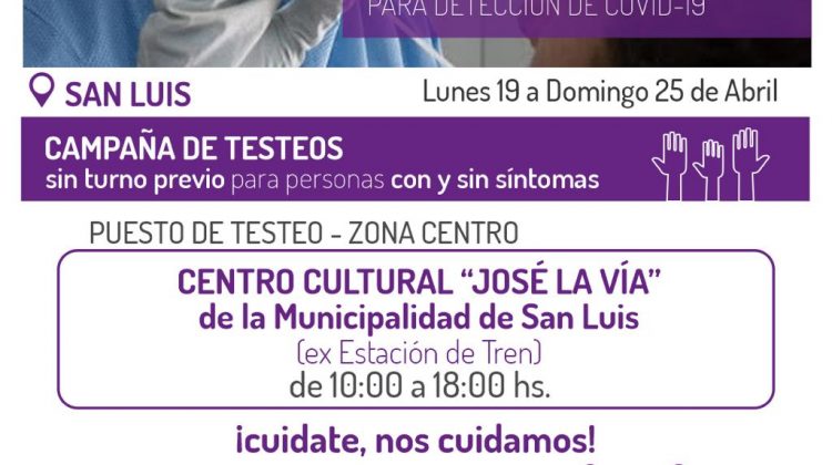 Trasladan el puesto de testeo de Plaza Independencia al Centro Cultural “José La Vía”