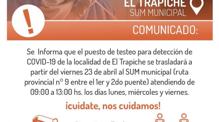 Nueva ubicación del puesto de testeos en El Trapiche