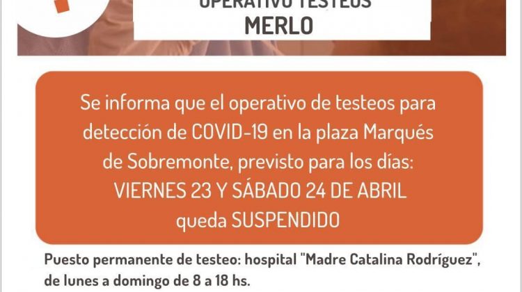 El puesto de testeos en la plaza Marqués de Sobremonte permanecerá cerrado este viernes y sábado