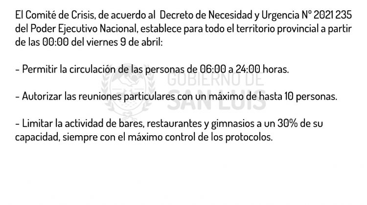 Medidas establecidas por el Comité de Crisis